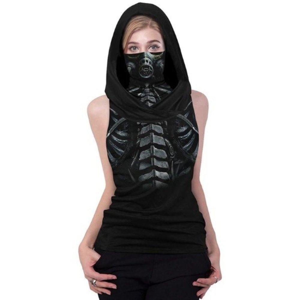 Sleeveless Cyborg Mask and Hood Top